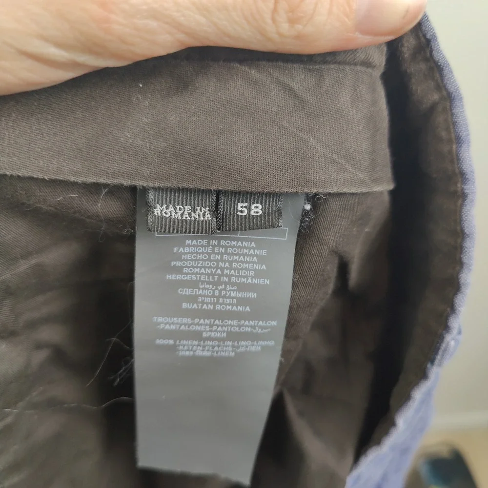Ermenegildo Zegna Pants Mens 58 Blue 100% Linen Straight Raw Hem Luxury